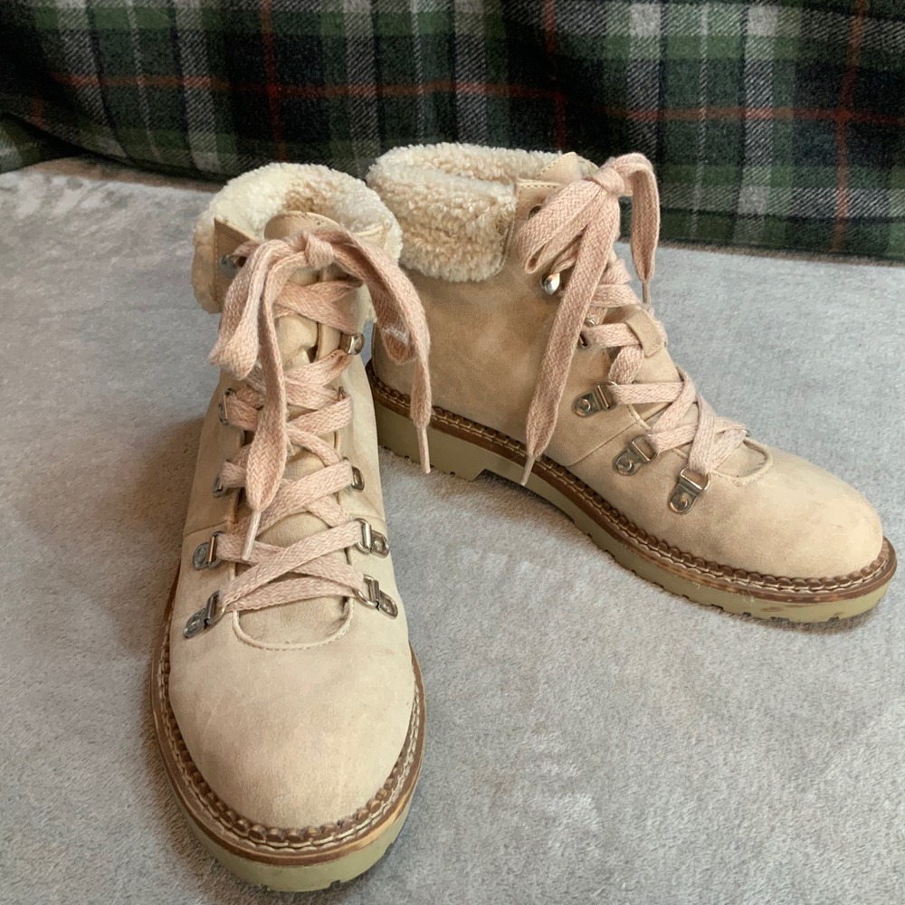 Dirty Laundry Tan Faux Shearling Hiking Ankle Boots Womens 8.5 Lug Sole